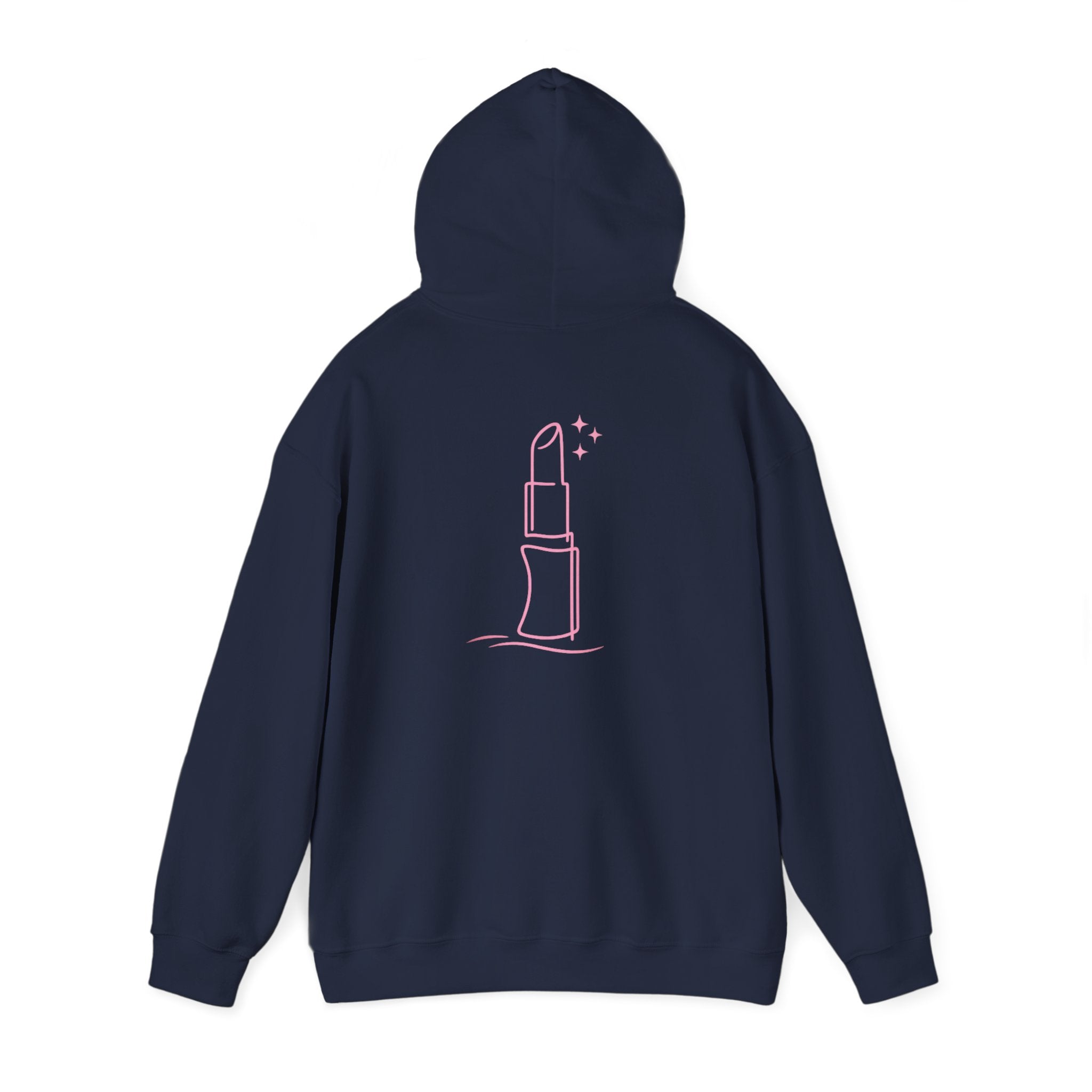 Navy - Pink Lipstick Graphic Back - Hoodie