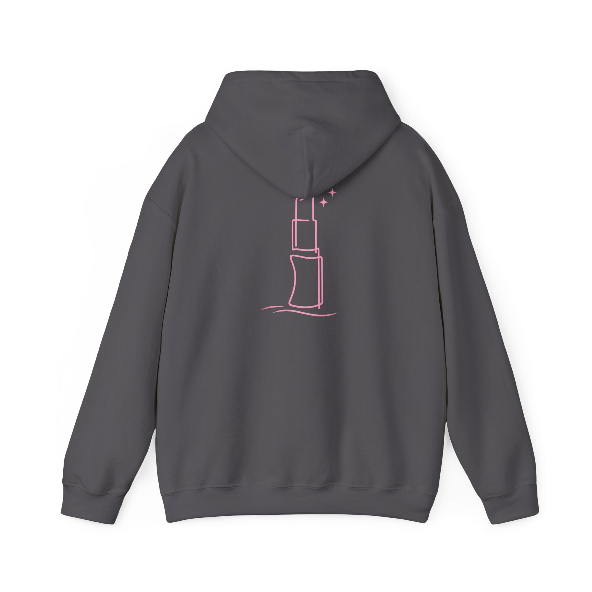 Charcoal - Pink Lipstick Graphic Back - Hoodie