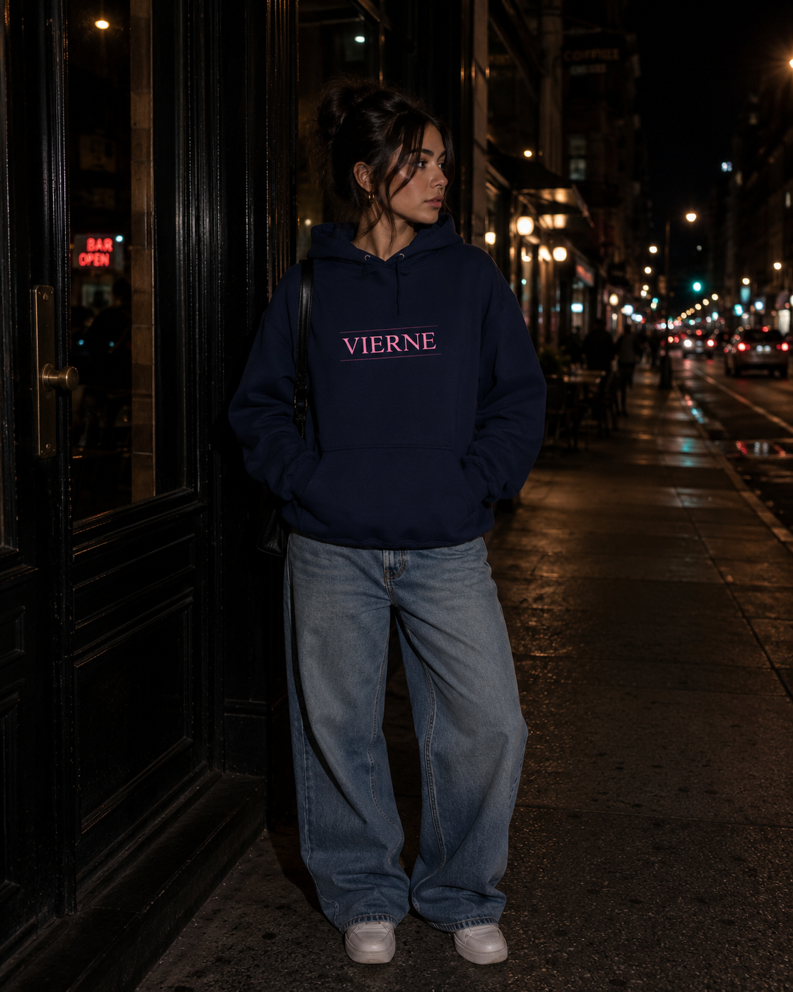 Navy - Pink Lipstick Graphic Back - Hoodie