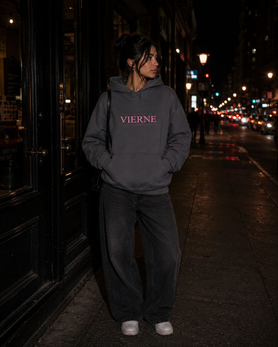 Charcoal - Pink Lipstick Graphic Back - Hoodie