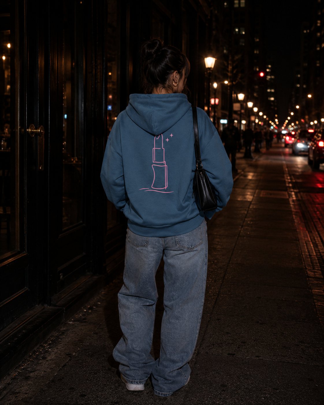 Indigo Blue - Pink Lipstick Graphic Back - Hoodie